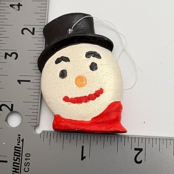 Vintage Snowman Head Christmas Tree Ornament Hand Painted with Top Hat Red Scarf - Picture 3 of 6
